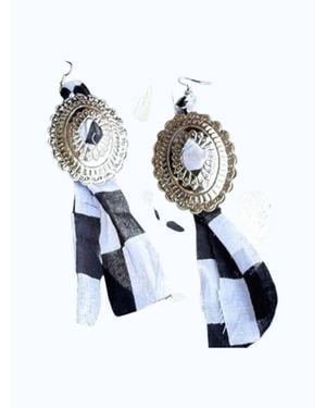 Rowdy Crowd Checkered Concho Bandana Dangle Earrings - White