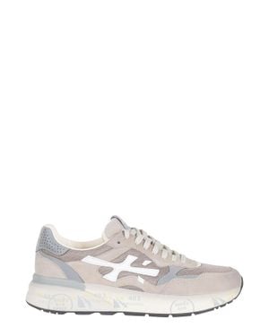 Premiata Taupe Mick 0.1 Iconic Side Design Leather Sneakers - White
