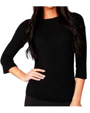 Angel Ribbed 3/4 Sleeve Top - Black