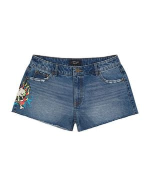 Ed Hardy Flame Skull Denim Short - Blue