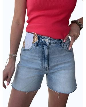 Risen High Rise Raw Cut Hem Shorts - Blue