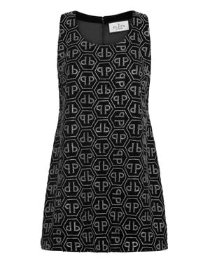 Philipp Plein Mini Dress Monogram Strass - Black