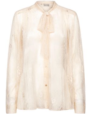forte_forte Chantilly Lace Bow Tie Floral Shirt - Natural