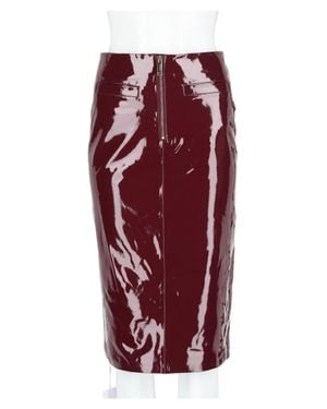 Self-Portrait Burgundy Patent Glossy Viscose-Blend Pencil Skirt - Red