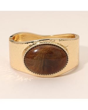 Fashnzfab Oversized Oval Accent Hinged Bangle Bracelet - Metallic