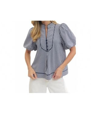 Style USA Cambridge Gingham Puff Sleeve Blouse - Blue