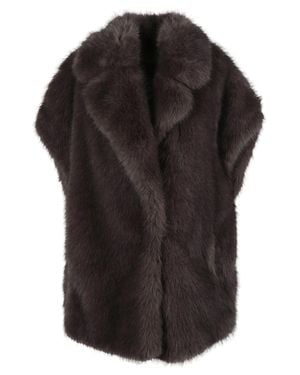 Herno Soft Faux Fur Notched Collar Coat - Black