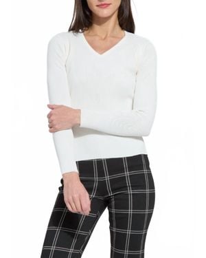 Lyssé Adette V-Neck Ribbed Long Sleeve Top - White