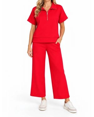 Zenana Scuba High Neck Half Zip Top - Red