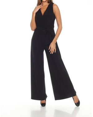 Joseph Ribkoff Ruched Belted Sleeveless Wide Leg Jumpsuit - Blue