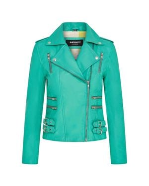 TruClothing Real Lamb Nappa Leather Vintage Gothic Buckle Biker Jacket - Green