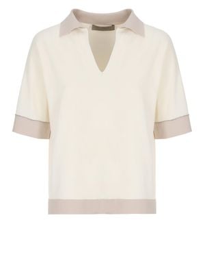 D. EXTERIOR Ivory Embellished Viscose Polo Shirt - White