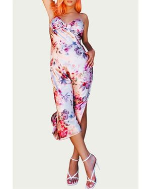 Sukiso Floral Satin Bustier Slip Dress - Red