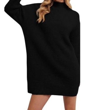 Bluivy Mock Neck Knit Sweater Mini Dress - Black