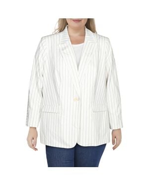 Vince Camuto Plus Fringe Pinstripe Blazer - White