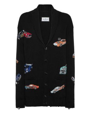 Philipp Plein Knitted Cardigan Ls Cars Racing - Black
