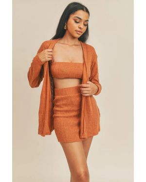 TRUEDAMES Cardigan Solid Color 3 Piece Set - Orange