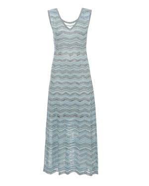 D. EXTERIOR Sleeveless Maxi Dress With Geometric Pattern And Lurex Accents - Blue