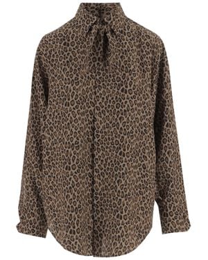 Sa Su Phi Animal Print Bow Collar Silk Shirt - Brown