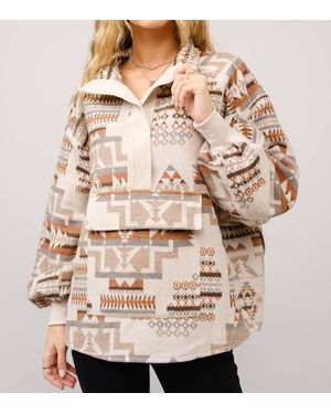Blue B Aztec Jacquard Mock Neck Pullover Sweater - Brown