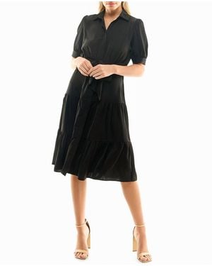 Nicole Miller Katy Silk Midi Shirt Dress - Black