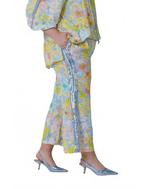 La Fuori Orchid Bloom Embellished Pants - Green