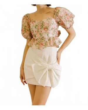 Storia Floral Puff Sleeve Top - Natural