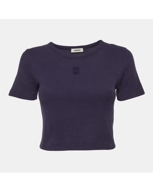 Sandro Waffle Knit Crop Top - Blue