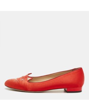 Charlotte Olympia Satin Cheeky Kitty Ballet Flats - Red