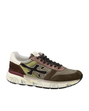 Premiata Mick Leather Graphic Sole Sneakers - Brown