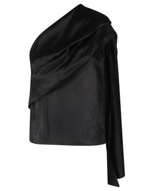 Alberta Ferretti Asymmetrical Draped Viscose Glossy Top - Black