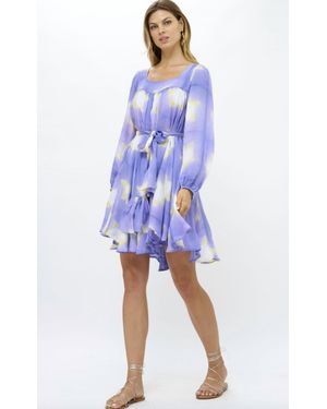 Oliphant Long Sleeve Square Neck Short Dress - Blue