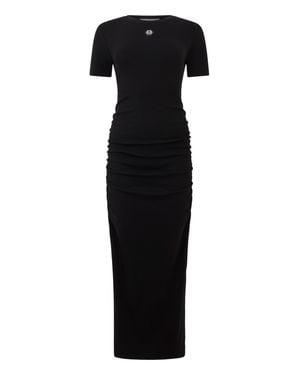 Philipp Plein Open Back Maxi T-Shirt Dress Signature Pendant Signature - Black