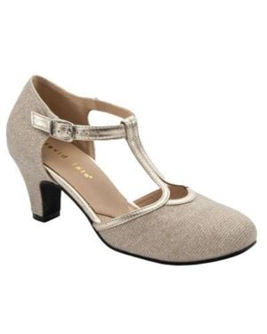 David Tate Fantastic Sandals Champagne Glitter Block Heel Zogg2916 - Metallic