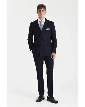 Paul Andrew 2 Piece Suit Prince Of Wales Checked Double Breasted - Blue