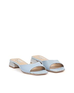 Badgley Mischka Oahu Sandal Aqua Leather Square Toe Slip On Zogg3944 - Blue