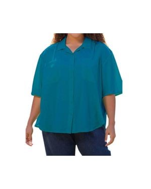 On The Plus Side Cotton Short Sleeve Collar Shirt - Blue