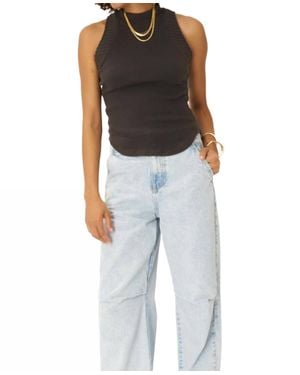 Project Social T Garner Mixed Sweater Rib Mock Neck Tank - Black