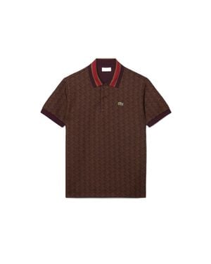 Lacoste Short-Sleeved Geometric Striped Polo Shirt - Brown