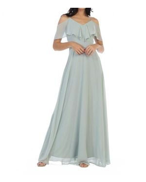 Eva USA Chiffon Cold Shoulder Ruffle Sleeve Bridesmaid Dress - Blue