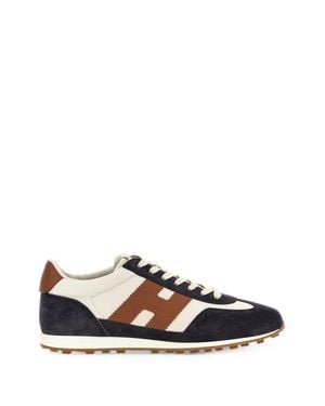 Hogan Dark Suede Accent Sneakers - White
