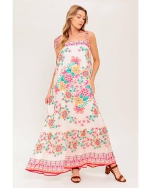 TRUEDAMES Summer Glow Ivory Woven Maxi Dress - Pink