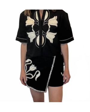 Never A Wallflower Florentine Embroidered Skort - Black