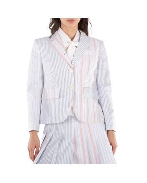 Thom Browne Ladies Patchwork Striped Cropped Blazer - White