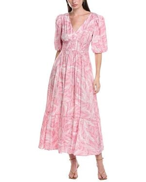 Maison Tara Printed Marrakesh Short Sleeve Midi Dress - Pink