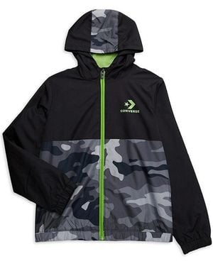 Converse Wind Jacket Kids Camo Full Zip Hooded Long Sleeve Red120 - Black