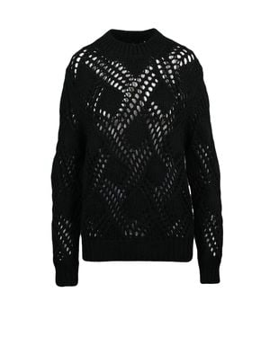 Jil Sander Virgin Wool Cable Knit Sweater With Textured Openwork Details - Black