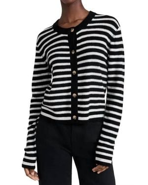 ATM Wool Cashmere Stripe Cropped Cardigan - Black