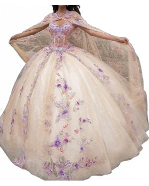 Rachel Allan Cold Shoulder Sweetheart Neck Quinceanera Dress - Natural