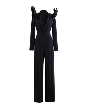 Saiid Kobeisy Asymmetrical Jet- Crepe Jumpsuit With Tailored Ruffles - Black